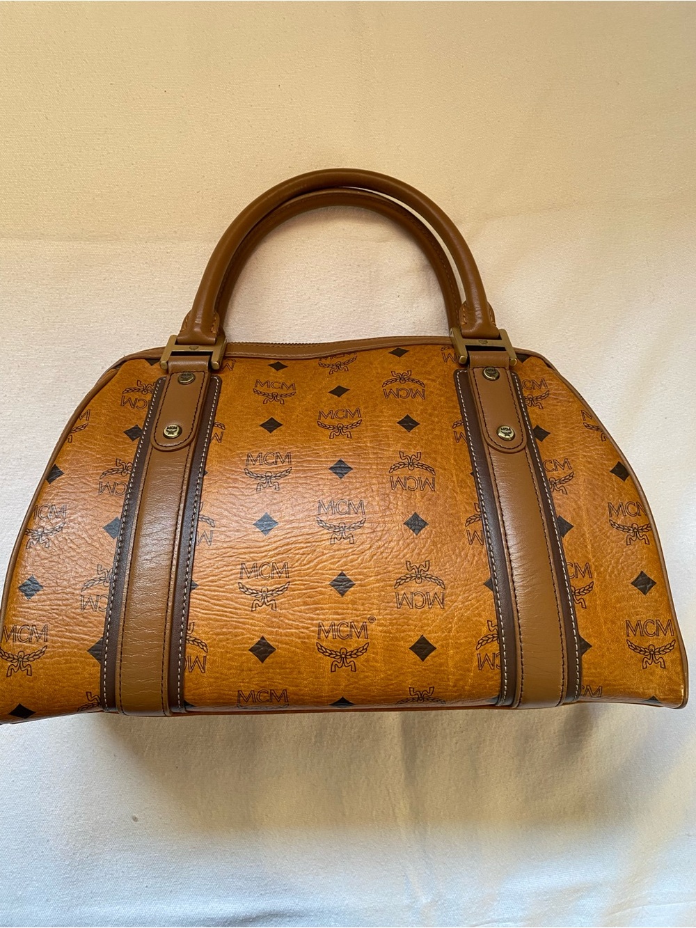 MCM Cognac and Brown Visetos Dome Satchel - Picture 2 of 7